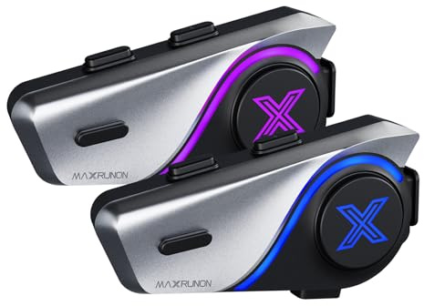 MAXRUNON D9 Motorcycle Bluetooth Headset with Audio Multitasking, 1000m Helmet Intercom, Bluetooth 5.3, Noise Canceling, Universal Pairing, FM Radio, 1000mAh Battery, Fits Snowmobile/ATV/Ski, 2 Pack