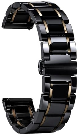 Keramiskt klockband med snabbkoppling justerbart spänne Universalrem for män kvinnor(Black and rose gold,20mm)