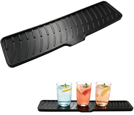 Escurridor de silicona para cocina, alfombra estrecha con drenaje para vajilla y cubiertos, 42 x 10 cm, color negro