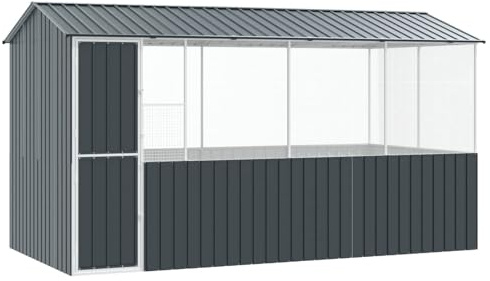 Vogelvoliere Außen aus feuerverzinktem Stahl, anthrazit, 410 x 210 x 230 cm, rechteckiger Vogelkäfig für Garten und Terrasse