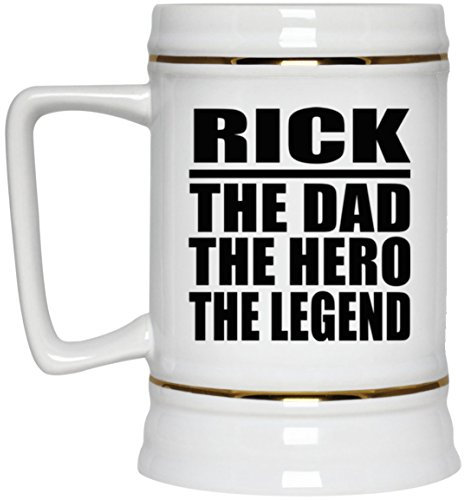 Designsify Gifts, Rick The Dad The Hero The Legend, 22oz Beer Stein Ceramic Tankard Mug with Handle for Freezer - for Birthday Anniversary Christmas Mothers Day Fathers Day Party, to Men Women Him