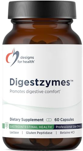 Designs for Health Digestzymes - Digestive Enzymes + Betaine Hydrochloride for Gas & Bloating Relief - Pepsin, Ox Bile, Lactase Enzyme & Lipase Enzymes for Digestion (60 Capsules)