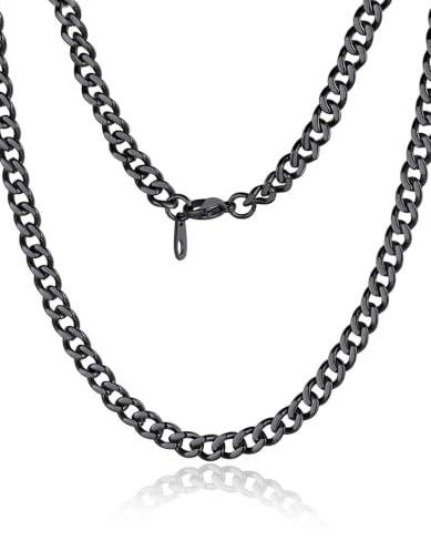 ChainsHouse Halskette für Herren Damen Edelstahl Panzerkette 3/6/9/12mm breit Kubanische Kette Männer Silber/Schwarz/Gold Gliederkette Hip Hop Kette Schmuck für Geburtstag Vatertag, Länge 36-76cm