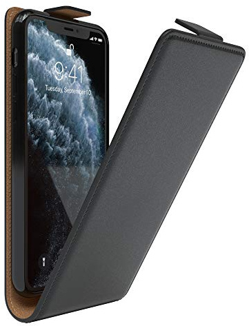 EAZY CASE Hülle kompatibel mit iPhone 11 Pro Flip Cover zum Aufklappen, Handyhülle aufklappbar, Schutzhülle, Flipcover, Flipcase, Flipstyle Case vertikal klappbar, aus Kunstleder, Schwarz