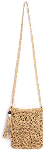 CHIC DIARY Kleine Strohtasche Damen Stroh Umhängetasche Basttasche Sommer Strandtasche mit Quaste Crossbody Bag Schultertasche