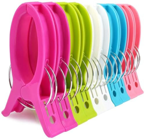 TOKERD 10 Stück Extra Groß Strandtuchklammern XXL Wäscheklammern Strandtuch Clips Kunststoff Klammern Jumbo Größe Handtuch Klammern für Strand Pool Tägliche Wäsche, Schwere Badetuch