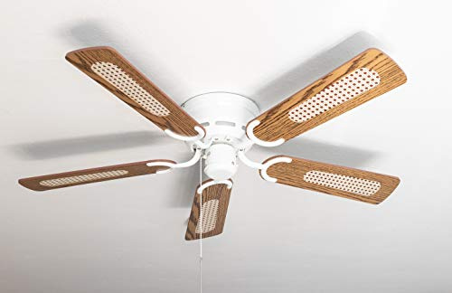 Pepeo - Kisa Deckenventilator ohne Beleuchtung | Ventilator mit Zugschalter in Weiß mit Wendeflügeln in Eiche und Walnuss-Holzoptik, Durchmesser 105 cm. (Farbe: Weiß, Eiche/Walnuss)