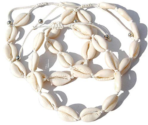 Seestern Fußkette Modeschmuck aus Kauri Muscheln Surfer Shell Anklet /2002 Weiß_3 Stueck
