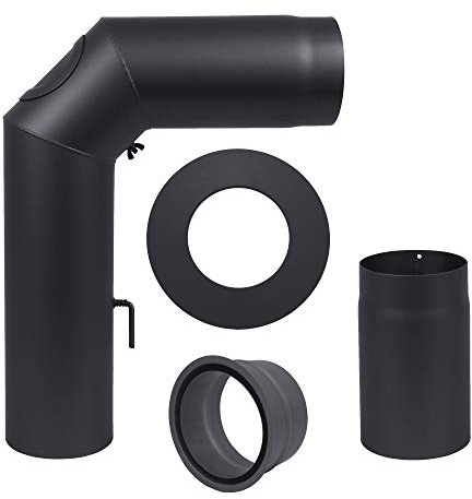Rohr-Set standard schwarz metallic 70cm x 45cm Ø 150 + RL 250mm Kamin Ofen Winkel 90° Abgas Kaminofen mit drosselklappe, Reinigung, Rosette, Muffe Senotherm