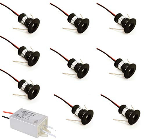 kpslucerna Lot de 9 petits phares, à LED, encastrés, 12 V 1 W, pour cuisine, escalier, armoire, couloir, éclairage, à monter soi-même, blanc chaud et froid (Noir Blanc Chaud, 120°)