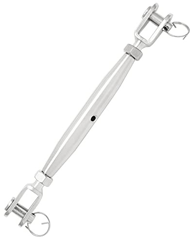 Augiimor 316 Stainless Steel Jaw and Jaw Turnbuckle Rigging Screw, 12mm Threaded Diameter, Durable, Weather Resistant for Wire Rope Cable