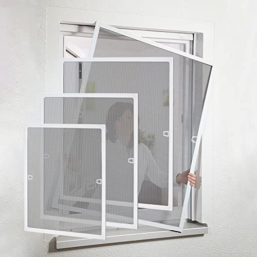 LARS360 Fenster Fliegengitter Insektenschutz Fliegenvorhang Moskitonetz aus Alurahmen für Fenster Verhindert Insektenbefall, Luftdurchlässigkeit, ohne Bohren Montage (Weiß, 100x120cm)
