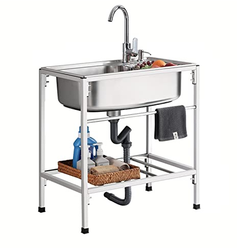 NWB Fregadero De Acero Inoxidable, Fregadero De Cocina Comercial De Un Solo Tazón, Fregadero de Servicios públicos para Exterior, Interior, Garaje, Cocina, Lavadero,24 * 18 * 30in (Color : C)