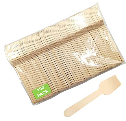 Pack of 100 Disposable Wooden Cutlery Spoons Forks Knives Set Biodegradable Eco Friendly 100% Birch Wood-Sturdy, Christmas, Parties, BBQ, Picnic,s Birthdays, Wedding (100 Ice Cream Spade)