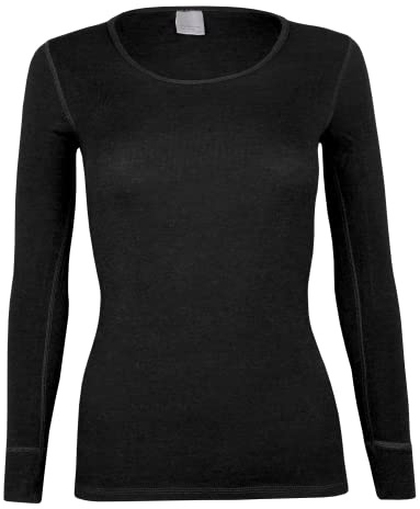banora Wolle-Seide-Unterhemd für Damen mit langem Arm (Longsleve/Langarmunterhemd/Shirt) (Gr. XL, Farbe: schwarz)