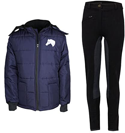 MS-Trachten Reitset Kinder Reitjacke Mia Dunkelblau mit Reitleggings Schwarz (158/164)