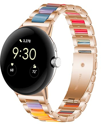 Gheper Resin Edelstahl Armband Kompatibel mit Google Pixel Watch 2 2023/Pixel Watch 2022 Smartwatch Schnelle Passform Metallarmband Ersatzarmband für Damen Herren