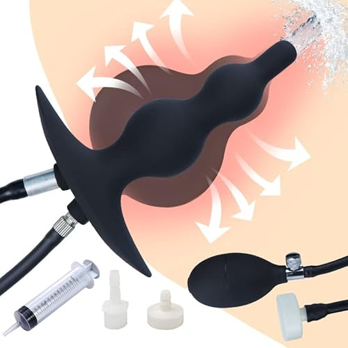 Aufblasbare Analplugs mit Pumpe und Analdusche, Silikoneinläufe, BDSM-Analsex, Dilatatoren, Prostatastimulation, vaginale Analdildos, Analsexspielzeuge Schwarz