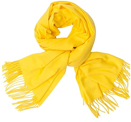 Skcess Halstuch Damen Kaschmir, Schal Frauen Billian Gelb Solide Fransen Scarf Unisex 200X70CM(79X28In)