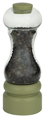 GMill by Grunwerg PET Salt or Pepper Mill with Adjustable Ceramic Grinder, Easy Fill, 16cm, SP-110GN, Olive Green