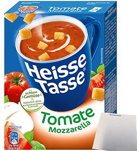 Heisse Tasse Tomate-Mozzarellasuppe 1er Pack (3 Beutel a 17,8g) + usy Block