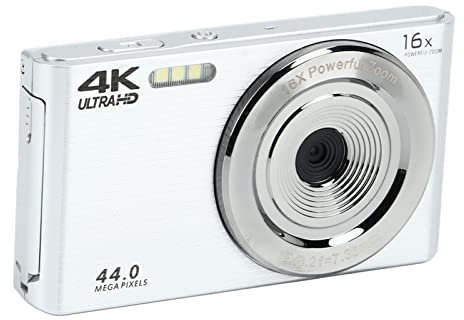 4K Camera, 2.8 Records 44MP, 16X Zoom Anti-Shake HD Travel Digital Camera with Fill Light (Silver)