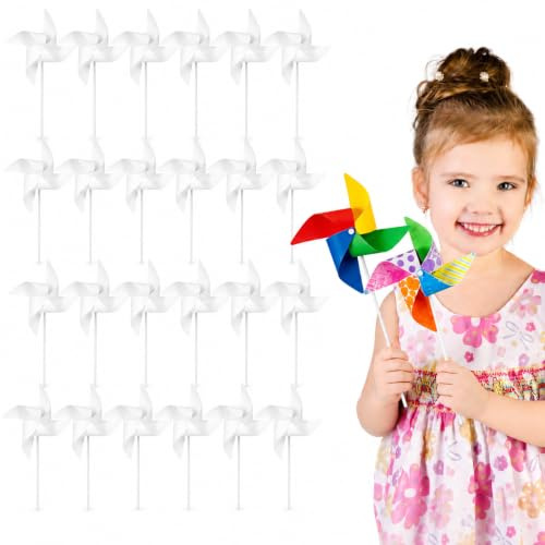 Angoily Diy Paper Windmill Craft Kit 24 Pack Blank Coloring Windmills for Kids Drawing Graffiti Educational Toys Indoor Outdoor Play Arts and Crafts Activity