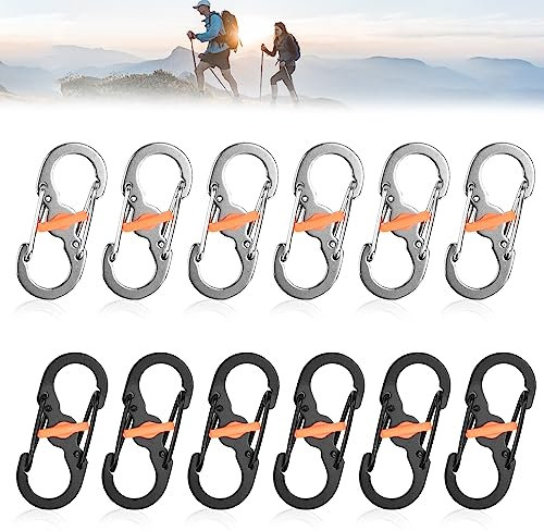 LANSKYLAN 12 Stück S Outdoor Camping Haken Edelstahl S karabiner klein Schraubkarabiner Mini-S-FöRmige Doppelkarabiner S Karabiner Mini Karabinerhaken S Schlüsselanhänger für Camping Angeln Outdoor