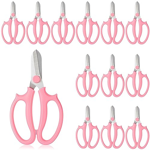 Lasnten 12Pcs Garden Shears Flower Scissors Flower Cutters for Stems Pruning Stainless Steel Floral Shears Floral Scissors with Comfortable Grip Handles for Fruit Picking Plant Stems Trimming (Pink)