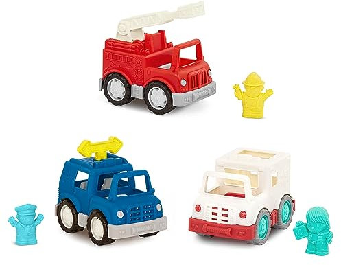 Battat - Notfall-Fahrzeuge - Spielzeug-Notfall-Fahrzeuge - Krankenwagen, Polizeiauto, Feuerwehrauto - Kleines Rettungsset für Kinder - Bewegliche Teile - 1 Jahr +