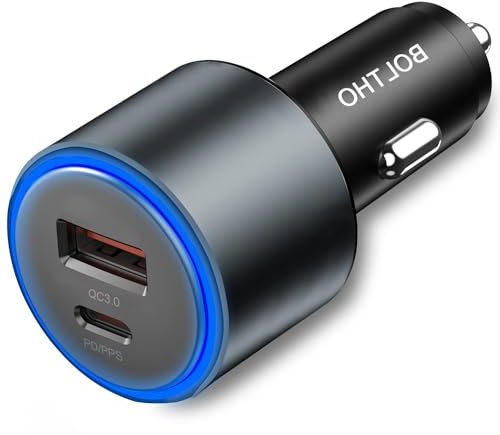 50W Zigarettenanzünder USB C Auto Ladegerät, BOLTHO 12V USB Adapter PD 30W & QC3.0 mit weichem LED-Licht, Kfz-Ladegerät Schnellladung Car Charger