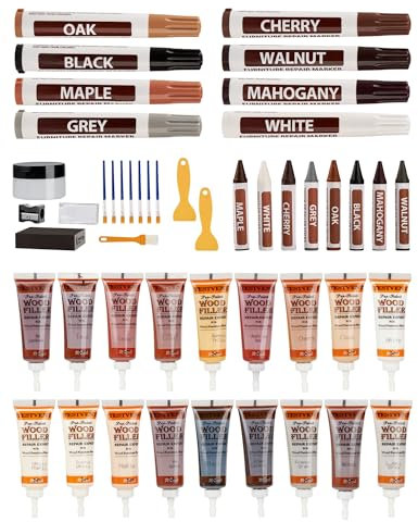 Juego de reparación de madera, 48 piezas, 18 colores, juego de reparación de muebles de parqué, restaura arañazos, grietas, agujeros y decoloración, para suelos de madera, muebles, mesas, puertas