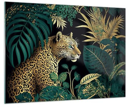 ARTTOR Bilder auf Glas 70x50cm Wandbild Glasdruck Afrika Tiere - 5720 | Leopard Dschungel Tropisch Klein Modern Dekoration Wohnzimmer Schlafzimmer Küche Wanddeko Kunstdruck Art Wall Decor ARTTOR