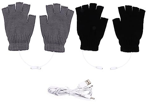 Kisangel 2paare USB Beheizte Handschuhe Wärmende Winterhandschuhe Handwärmerhandschuhe Beheizbare Halbfingerhandschuhe USB-thermohandschuhe Für Innen Und Außenaktivitäten