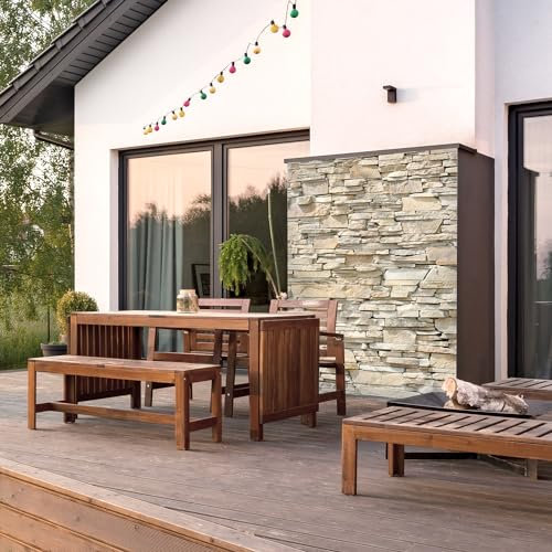 dedeco Outdoor-Rückwand Dekor Wand für Garten, Terrasse, als Außenfassade Paneel Motiv: Stein V2, 250 x 100 cm, wasserfest, robust, Wandverkleidung aus Acrylglas 3D, Glasoptik, einfach renovieren