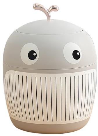 Koomuao Liemuao Poubelle Corbeille à Papiers en Plastique, 3.5L Poubelle de Table avec Couvercle, Baleine Mini Poubelle de Bureau pour Salle de Bain, Chambre, Bureau Enfant, Voiture (Gris)