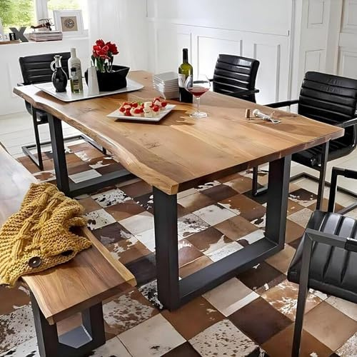 SJIOUEOT Tavolo da pranzo industriale in legno massello, tavolo da cucina rustica, tavolo da pranzo rettangolare grande tavolino con gambe in metallo for 4-6 persone