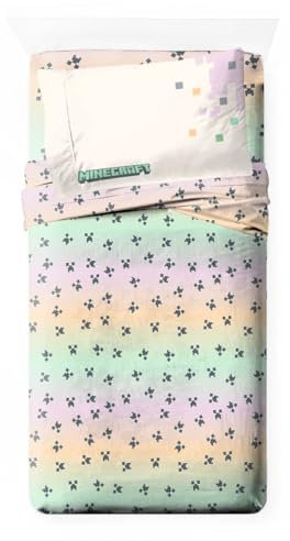 Jay Franco Minecraft Creeper - Juego de sábanas de tamaño individual, juego de ropa de cama infantil supersuave de 3 piezas, sábanas de microfibra, incluye fundas de almohada reversibles