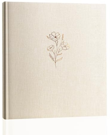 Glodenmemo Fotoalbum zum Einkleben, Fotobuch mit 100 weißen Seiten mit Pergamin Trennblätter, Foto Album mit Leinen Einband, bis zu 500 Bilder, Hochwertiges Papier, 31 x 33 cm (Beige)