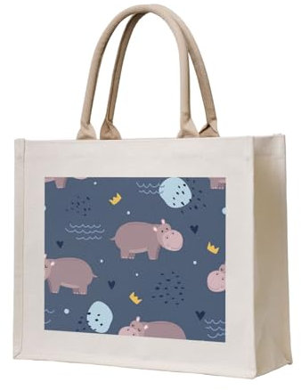 YWSOTRE Nilpferd Tier, Tragetasche Canvas-Tasche Einkaufshandtasche Einkaufstüten, Mehrzweck-Schultertaschen