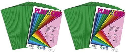 PLAY-CUT Fotokarton A4 Set Blattgrün (300g/m2) | 20 Bogen Din A4 Foto Karton Bunt | Dickes Foto Papier | Premium Druckerpapier Dicke Stärke | Karton zum Basteln Drucken (Packung mit 2)