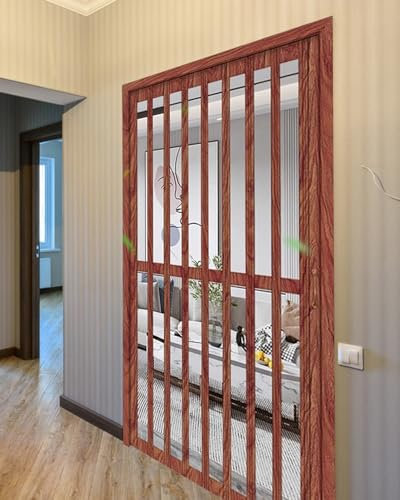 Schiebetür Falttür Innen-Schiebetür-Set, Schranktüren aus Aluminiumlegierung und Klarem Acryl, Brauner Sichtschutz in Ziehharmonika-Optik für Wohnzimmer, Eingangsbereich und Treppenhaus(56x80in(142.2x