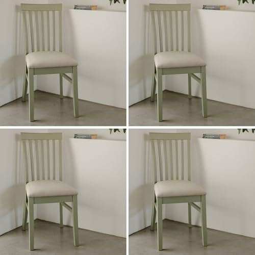 Statement Furniture Florence Wooden Dining Chairs with Upholstered Seat, High Back, W45cm, H94cm, D53cm, Seat Height 45cm (Sage Green, 4-Chairs)