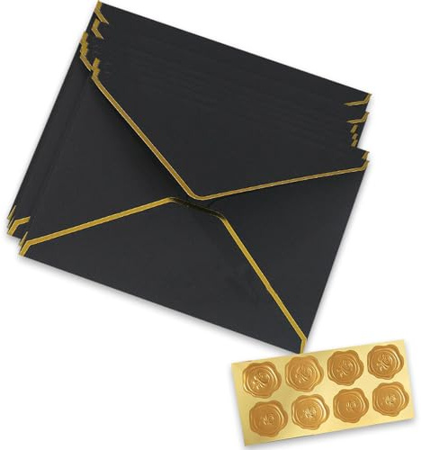 20 Stück Kraftpapier Umschläge Retro Kraftpapier Umschläge Goldfolienrand Luxuriöse Kuvert V-Klappe Briefumschläge Festliche Postkarte Umschlag für Weihnachten Geburtstag Hochzeit Geschenk Karten