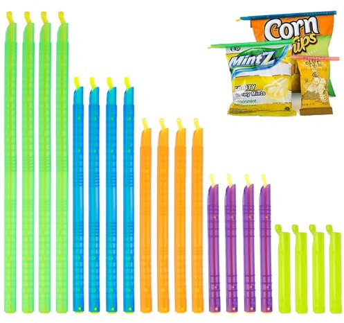 TAKUZA Verschlussclips 20 Stück, Clips für Tüten, Größe 9-28,5cm，Verschlussclips für Beutel, Tütenclips, Wiederverwendbare Beutelklammern zum Verpacken von Süßigkeiten und Snacks(5 Farben/5 Größen)