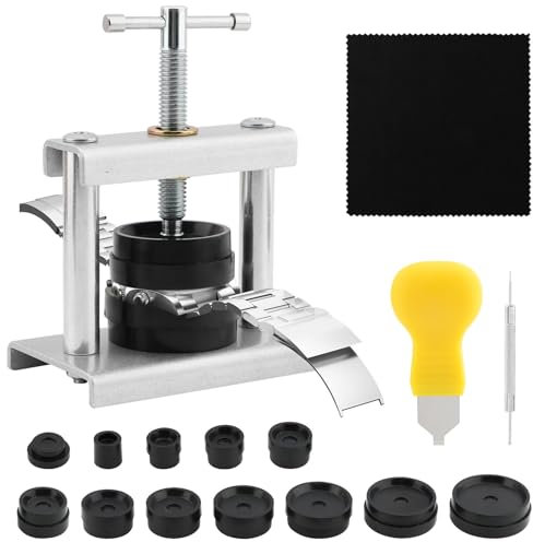 Tongdejing Watch Press Tool Set, Watch Battery Replacement Tool Kit, Watch Back Case Closer for Closing the Watch Cover for Watch Repair Kits with 16 to 50mm Circular Dials(silver)