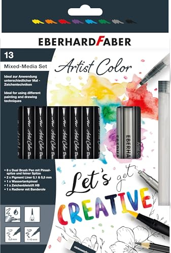 EBERHARD FABER- Mixed Media Set Artist Color, 13-teilig | Handlettering Starter Set inkl. Dual Brush Pen und Pigment Liner