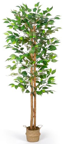 Künstlicher Ficus-Baum mit realistischen Blättern und natürlichem Stamm, künstlicher Ficus-Baum mit stabilem Kunststoff-Topf, künstlicher Ficus-Baum für Büro, Zuhause, Bauernhaus für Innen- und