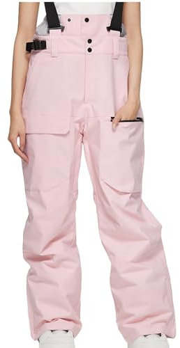 FNKDOR Damen Skihose Softshell Wasserdicht Winddicht Winter Warm Overall Schneehose Verstellbaren Hosenträgerhose Snowboardhose Skilanglaufhose Wanderhose (Pink, M)