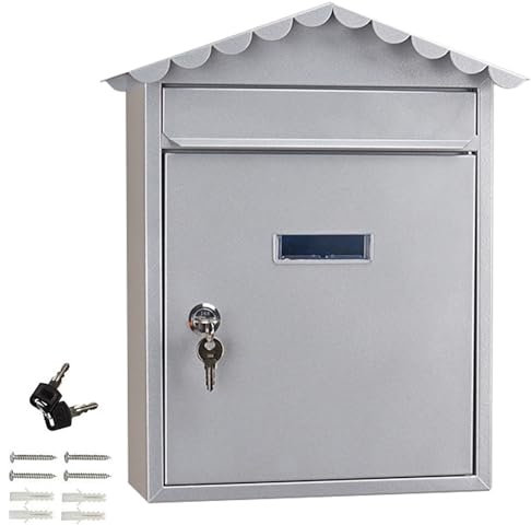 Cassetta di sicurezza per montaggio a parete, resistente alle intemperie, con design antiruggine, per riporre in modo sicuro posta e pacchi, colore argento, include numero civico